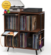 3 Tier Record Player Stand with Flip-Down Record Shelf, Walnut