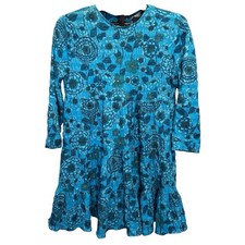 ZARA The Sharon Turquoise Floral Long Sleeve Tiered Mini Dress Babydoll Size Med