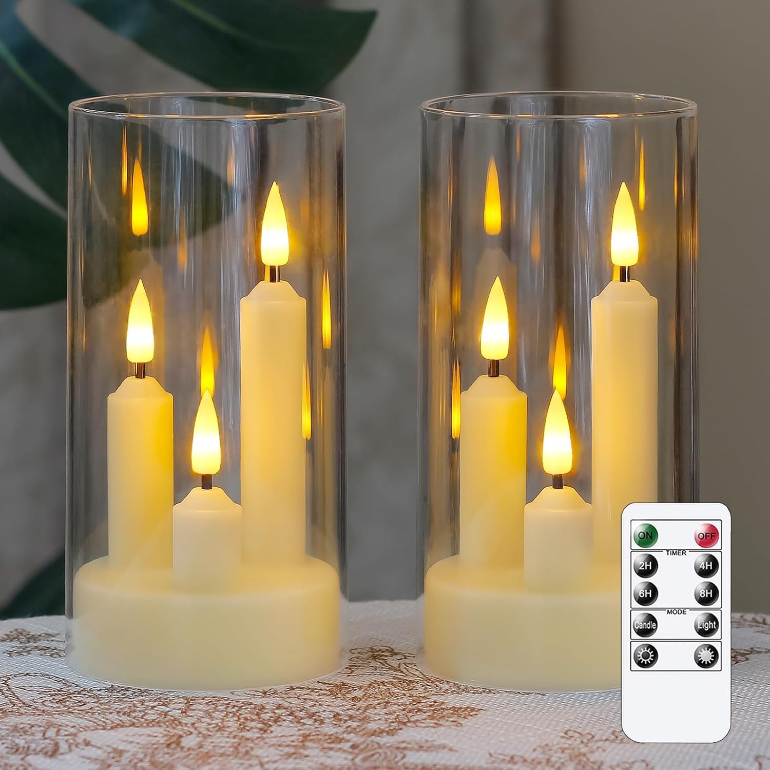 3 in 1 Flameless Taper Short Candles with 10 Key Remote Control and Timer, Batt