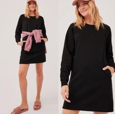 Pact Organic Cotton BLend Courtside Sweatshirt Dress Large Womens Black Fleece