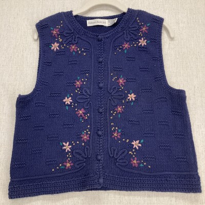 Robert Scott Ltd Vintage Blue Floral Sweater Women's Vest Size S