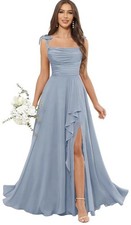 Dusty Blue Spaghetti Straps Chiffon Bridesmaid Dresses for Women Size16