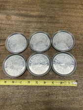 Lot of 6 Vintage Pressed Stamped Aluminum Coasters Fruit & Floral Design