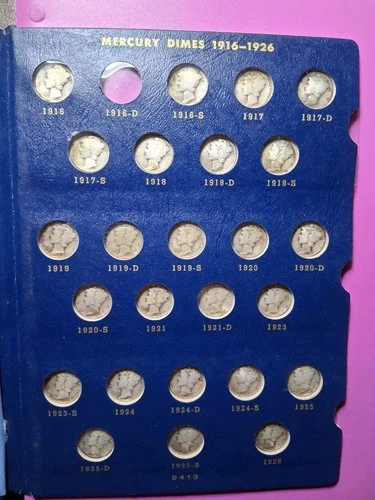 1916-1945 MERCURY DIME COLLECTION COMPLETE / NO 16D. [76] GOOD - MANY AU-BU'S.