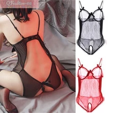Sexy Women Lace Lingerie Open Cup One Piece Babydoll Bodysuit G-string Sleepwear