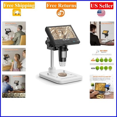 LCD Digital Coin Microscope 1000x, 4.3-Inch Screen, 8 LED Lights, PC Compatib...