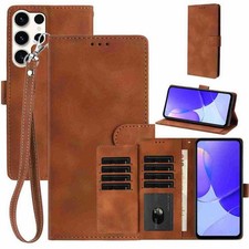 For Samsung S26 Ultra S25 S24 Shockproof Flip Card Slots Wallet Case with Strap