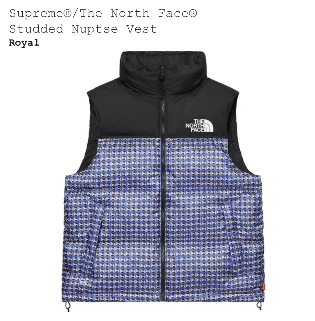 Supreme x The North Face Studded Nuptse Jacket Vest   Royal   Medium