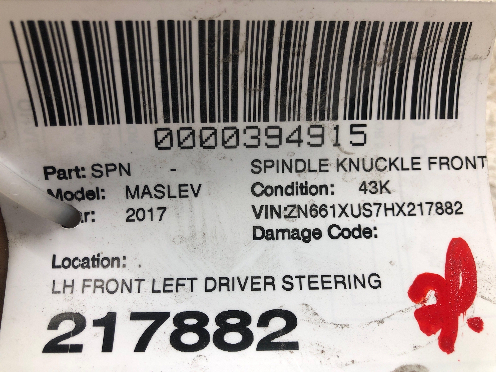 2017-2022 MASERATI LEVANTE FRONT LEFT SPINDLE KNUCKLE WHEEL BEARING HUB OEM 2021