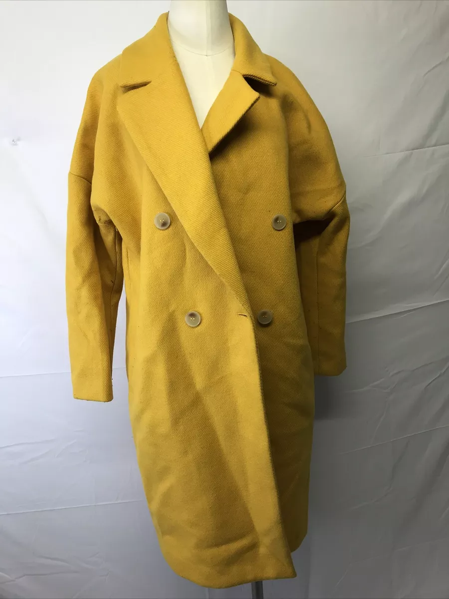 H M Women s Double Breasted Mustard Yellow Oversized Trench Coat