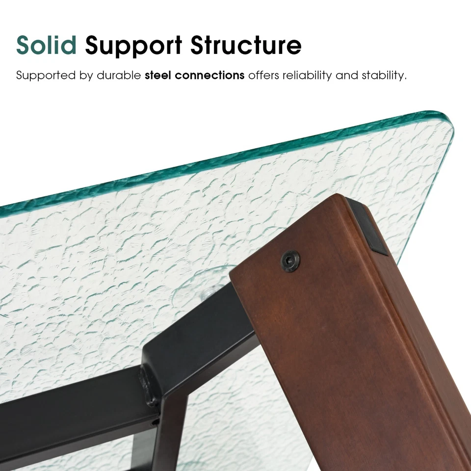 Mesa de comedor de cristal Ivinta con patas de madera, mesa de comedor rectangular para cocina Foto 4 de 4