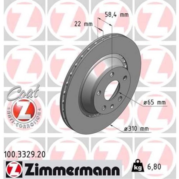 Zimmermann 2X Bremsscheibe Hinten Ø310 Mm AußEnbelüFtet FüR Audi TT 8J3 3.2 V6-image