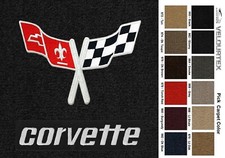 Lloyd Mats Velourtex C3 Corvette Crossed Flags Word Floor Mats 1977-1979
