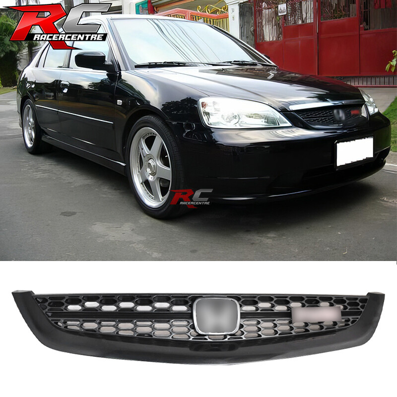 Type R Style Black Front Grill For 2001-2003 Honda Civic Sedan Or Coupe