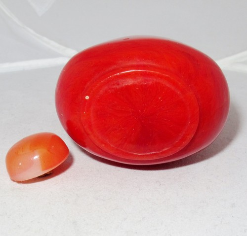 3,65" Antik ? Chinesische rote Peking Glas Schnupftabakflasche mit Karneol orange Farbe - Bild 5 von 12