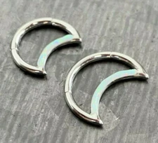 1pc Crescent Moon Opal Front Hinged Segment Ring Steel Hoop Helix Daith 16g