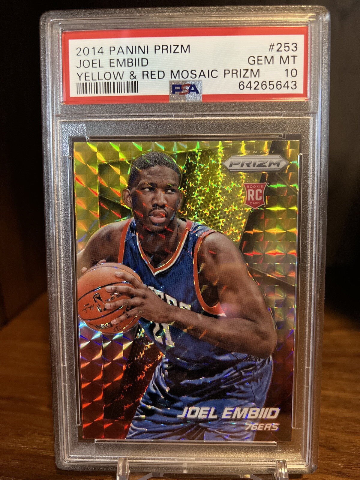 2014 Panini Prizm #253 Joel Embiid Yellow & Red Mosaic Prizm PSA 10 RC MVP!