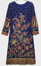 Pakistani / Indian Woman's Small Indigo Blue Embroidered Cotton Tunic Dress