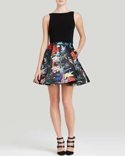 Alice + Olivia Amabel Bird Floral Print Cocktail Party Dress 0 XS