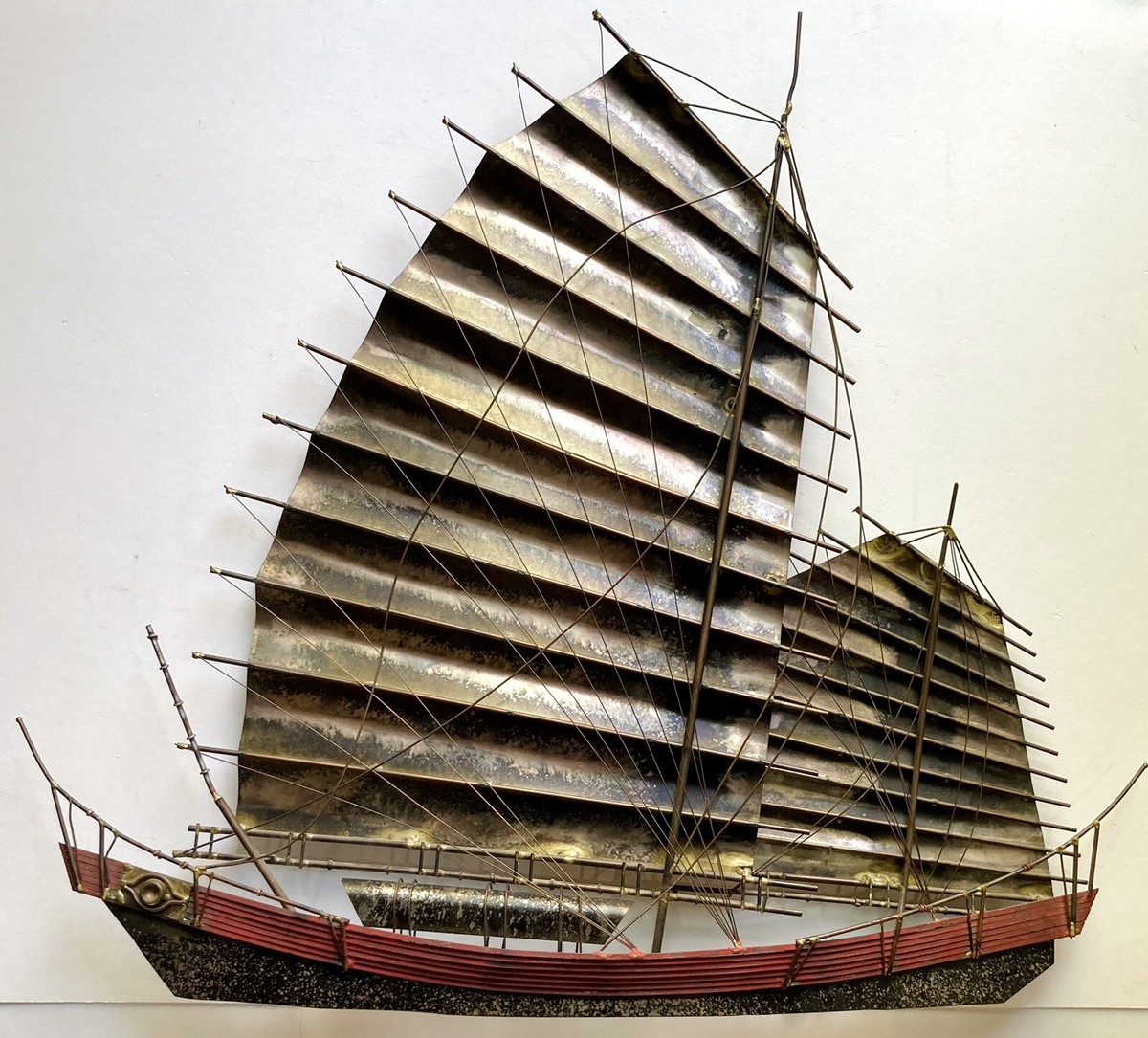 アンティーク雑貨 US VINTAGE C.Jere YACHT Brass Sculpture C. Jere Sailboat Pier Metal Brass Wall Art Seagulls Dock