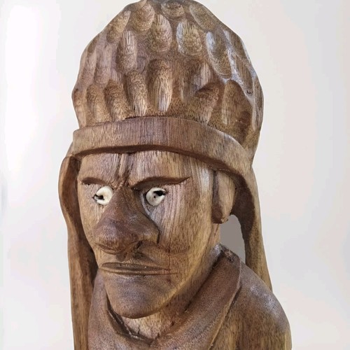 Vtg Hand Carved Wood Pacific Island Statue Figurine Papua New Guinea Shell Eyes - Picture 2 of 13