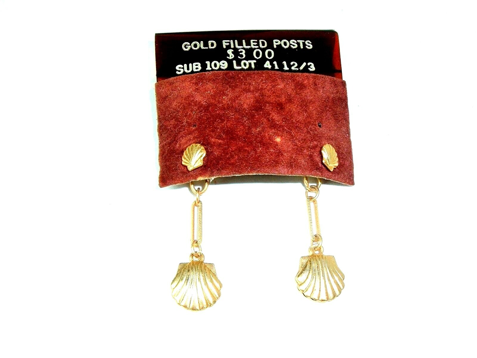 Vtg Earrings Gold Filled Posts Tiny Shell Dangler… - image 1