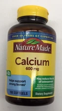 Nature Made Calcium with Vitamin D3 400 IU 600 mg 100 Softgels Gluten-Free,