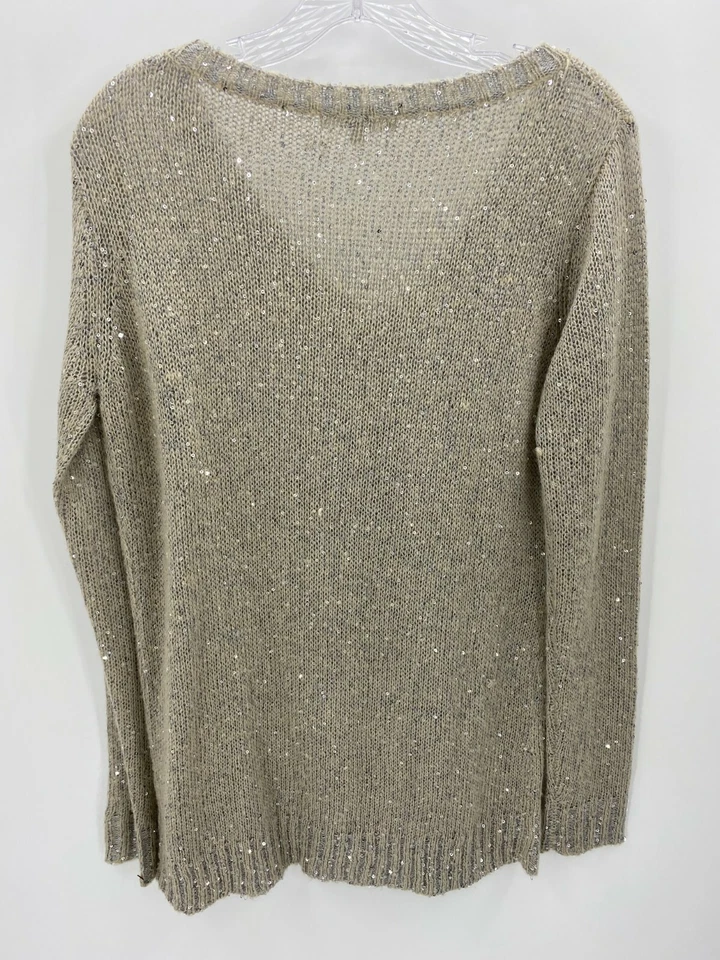Suéter Pullover BB Dakota Mujer Grande Beige Lentejuelas Cuello en V Manga Larga Foto 3 de 4