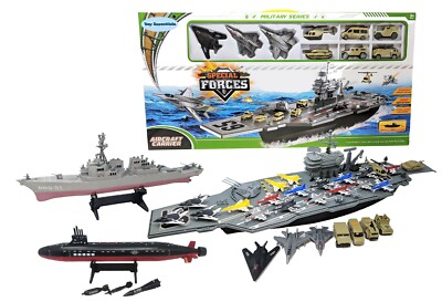 Toy Aircraft Carrier Submarine Destroyer Ship Combo with Military  Accessories