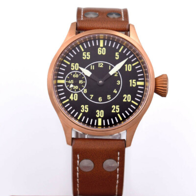 43mm Corgeut Brass Plated Case Black Dial Sapphire 6497 Hand