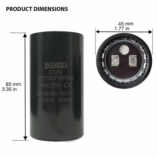 233-280 uF MFD 250V VAC Motor Start Capacitor Round 45x85mm CD60 AC Starting