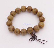 Pretty 14mm round natural Wood Prayer Bead 15 beads stretch bracelet 7"