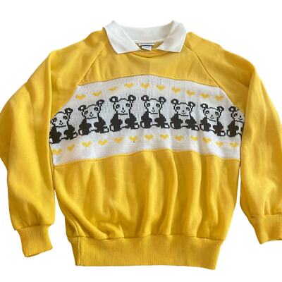 Vintage 70s Collared Sweatshirt Panda Yellow Sweater Insert 