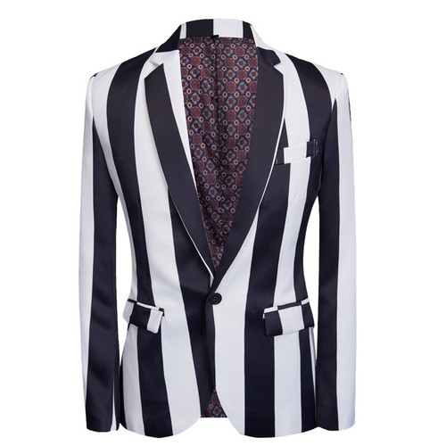 Wide Striped Men Dress Suits Slim Fit Wedding Tuxedos Single Breasted One Button - Picture 5 of 10