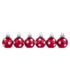SET OF 6 Glass Christmas Ornaments Small Glass Bauble Ornaments, Red Polka Dot