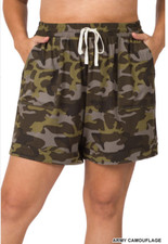Zenana 2X Soft Brushed DTY Fabric Camo Relaxed Fit Pocket Shorts Brown Mult
