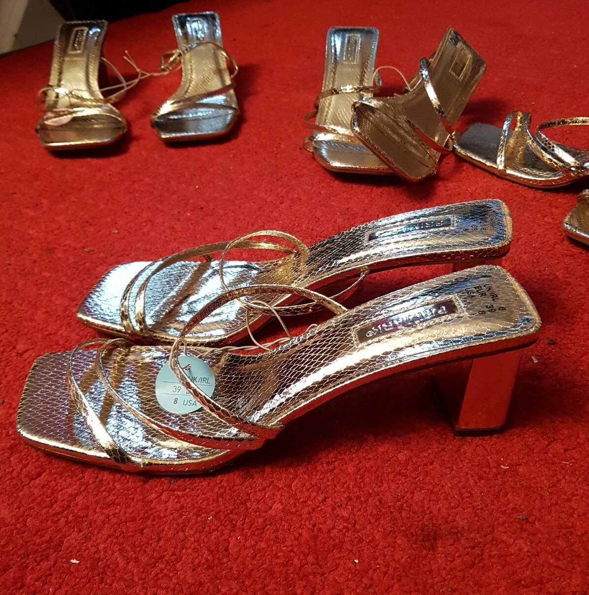 Primark Ladies Gold Slip on Mule Block Heel 3 Strap Peep toe Sandal UK 7/40  New! 5397211312813 | eBay