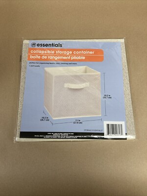 NEW Essentials Collapsible Storage Container WITH Handle 9''x9''x8'' TAN / BEIGE