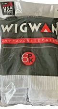WIGWAM SUPER 60 CREW SOCKS 6-PAIRS COTTON BLEND WHITE SZ XL FIT 12-15 MEN'S SHOE