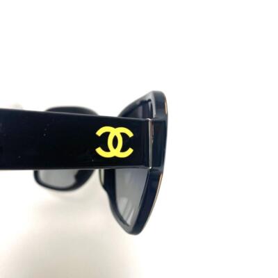 CHANEL Sunglasses Black Plastic Coco Mark Lens 6 x 5.1 cm w