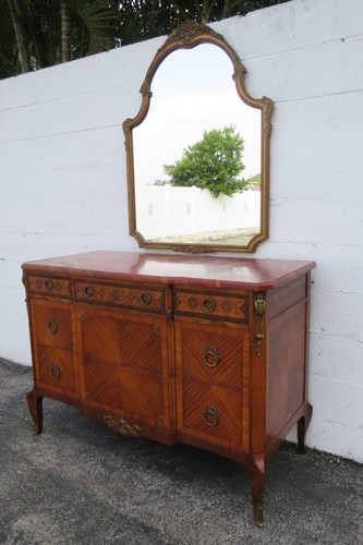French Marble Top Inlay Carved Dresser Bathroom Vanity 5719 - Picture 2 of 24