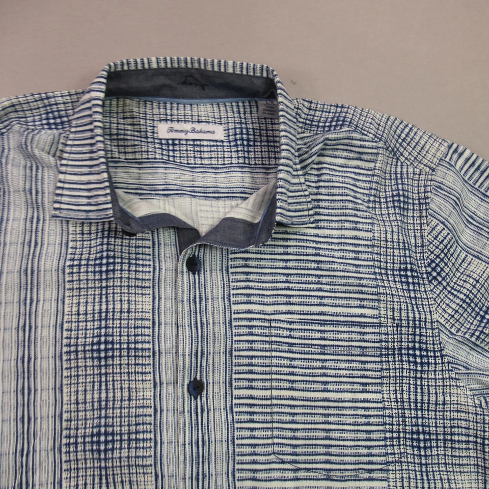 Tommy Bahama Shirt Mens Large Short Sleeve Pocket Button Up Blue Silk - Image 2 of 4