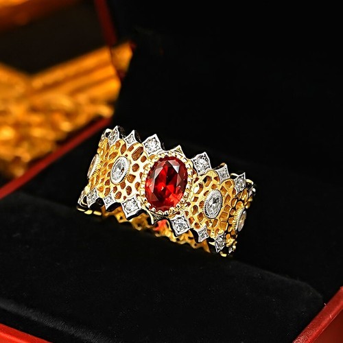 1ct Vintage Lace Hollow Ruby Ring with Lab Grown Diamonds, Honeycomb Jewelry - Picture 2 of 19