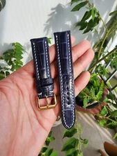20/18mm Blue 100% Genuine Exotic Leather Skin Watch Strap Band-Quick Release