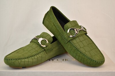 JIMMY CHOO BROGAN LIGHT GREEN CROC PRINT SUEDE HANDCUFF  display picture 3