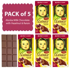 Pack 5 Alenka Milk Chocolate Bar with Hazelnut & Raisin 500 g Аленка Red October