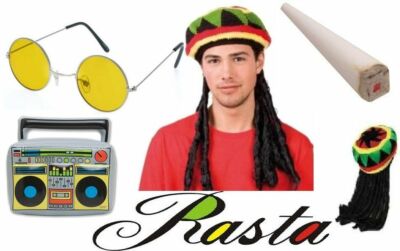 RASTA RAGGAE JAMAICAN BOB MARLEY HAT WIG WITH DREADLOCKS GLASSES - Foto 11