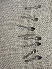 VTG Gold Tone Metal Spoon Fork Knife Utensils Dollhouse Miniature Flatware k 1