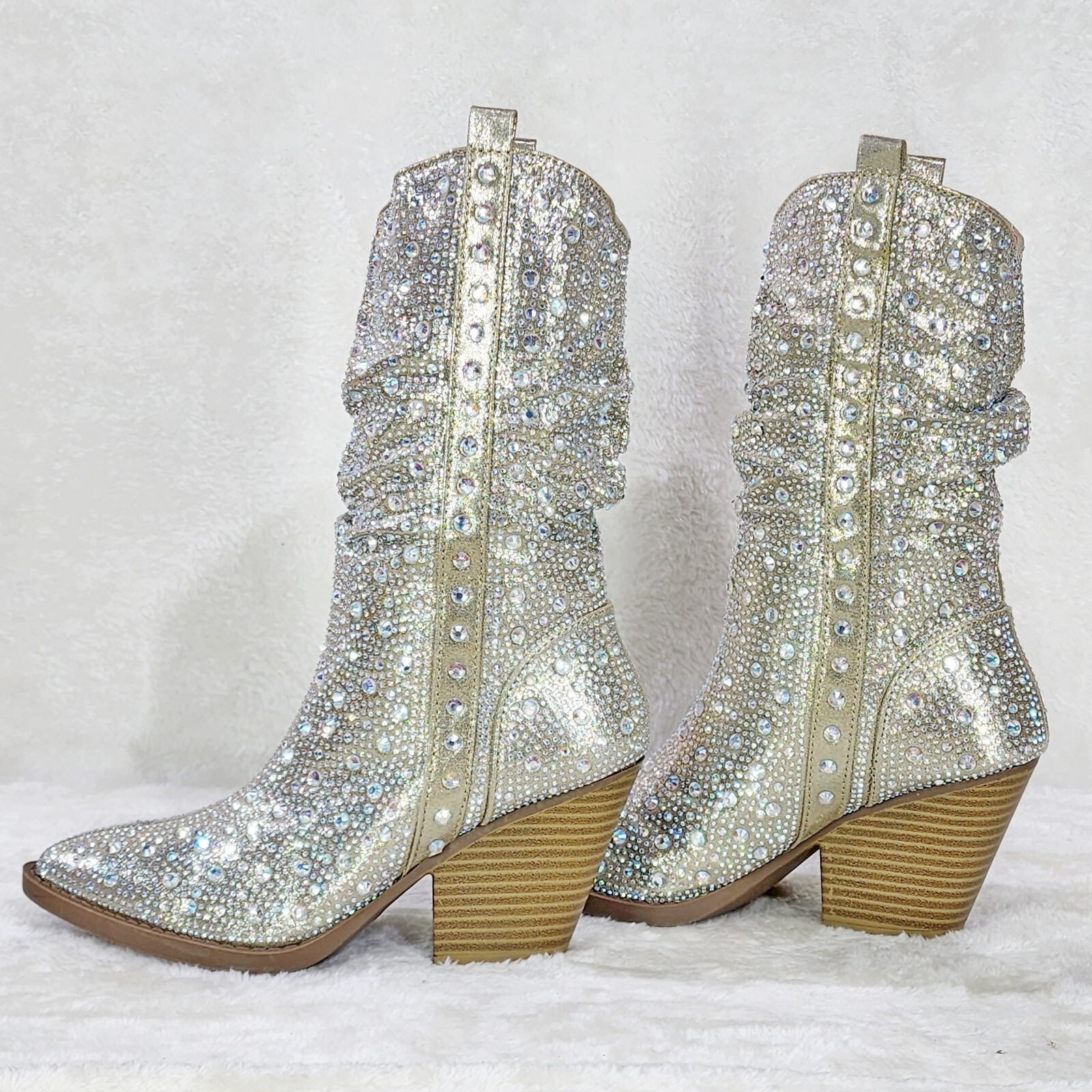 Angel Riders Rhinestones Country Glam Western Cowgirl Slouch Calf Boots Gold