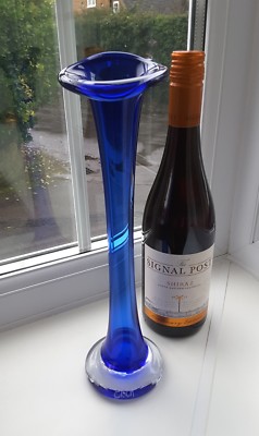 Vintage deutsche Eisch blaue und klare Kunstglas Vase